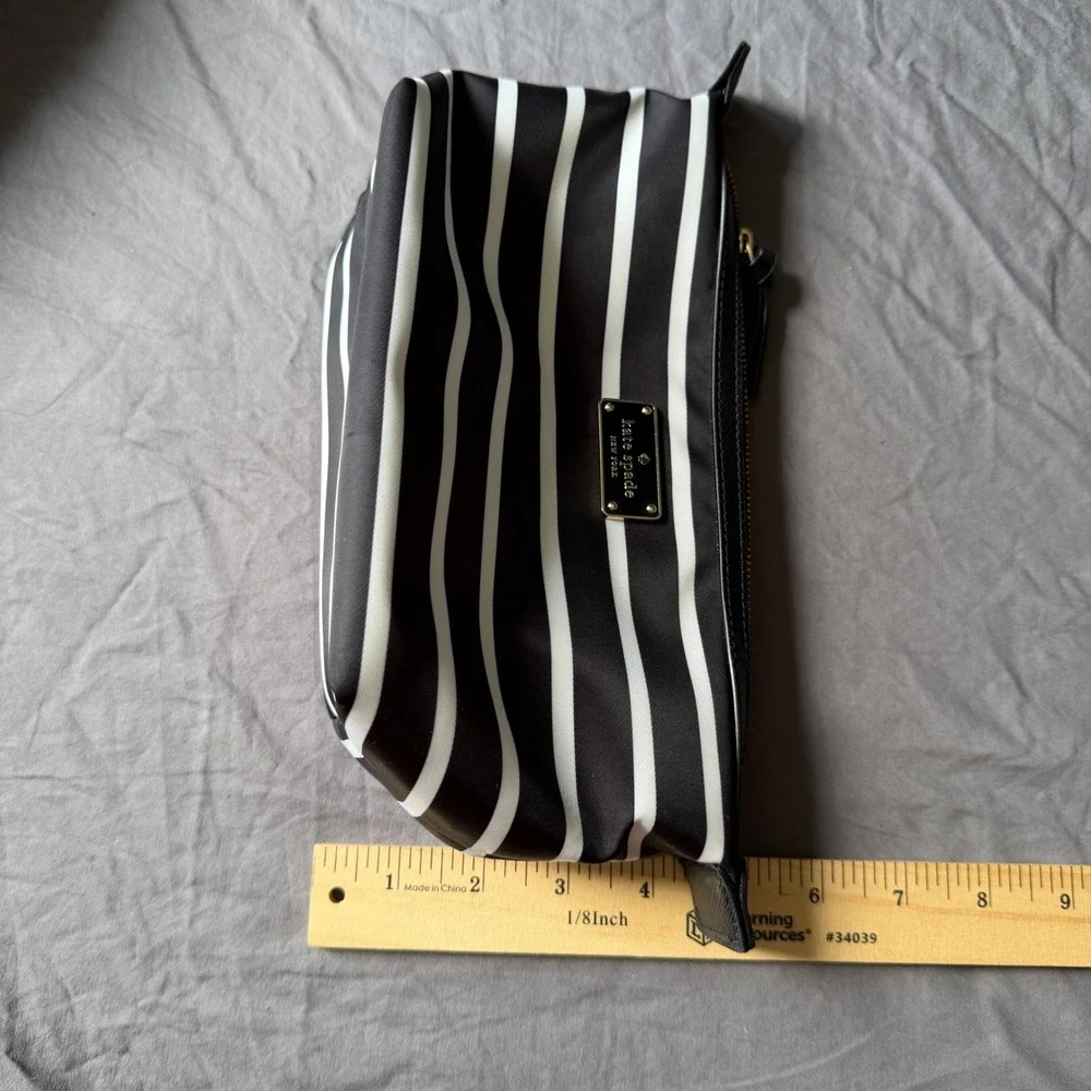 Kate Spade Black White Striped Cosmetic Bag Makeup Pouch Travel Case RN0102760